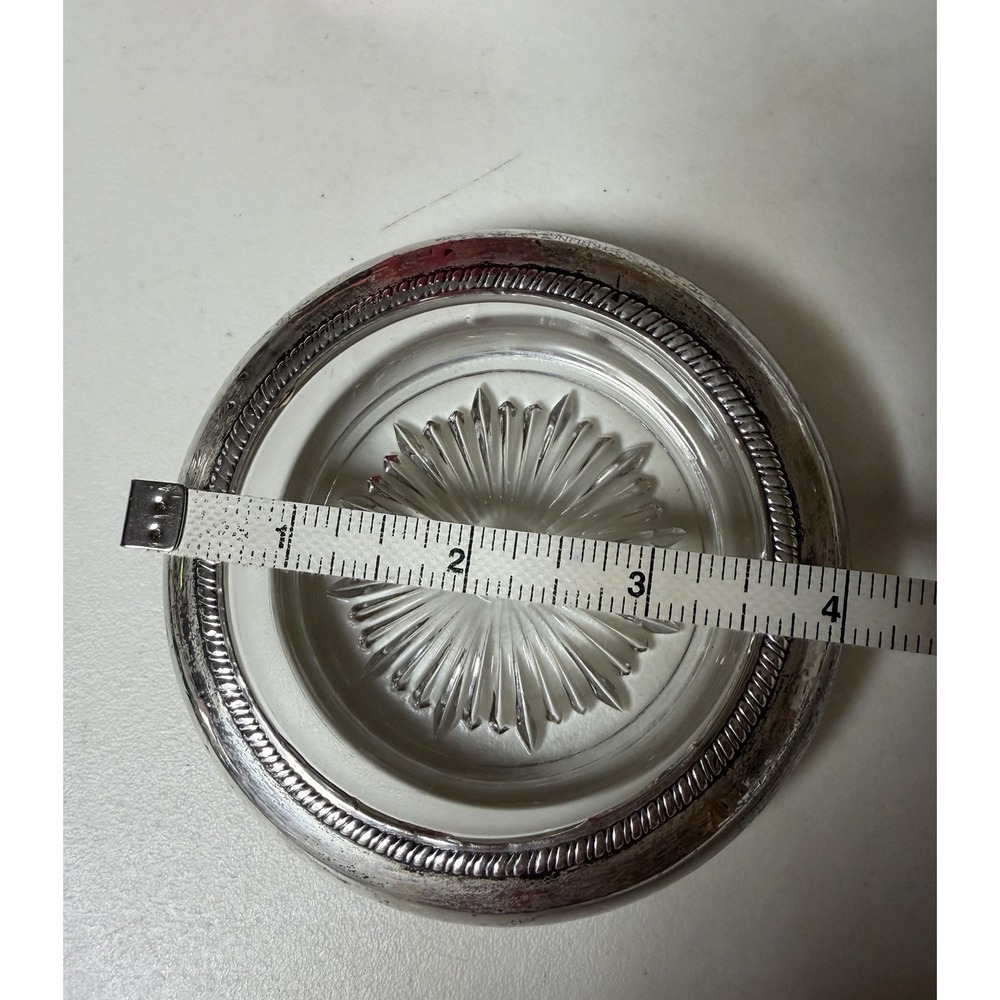 Vintage Sterling Silver Laben 6 Crystal Ashtray Cigar Round Coaster Starburst - Picture 5 of 9